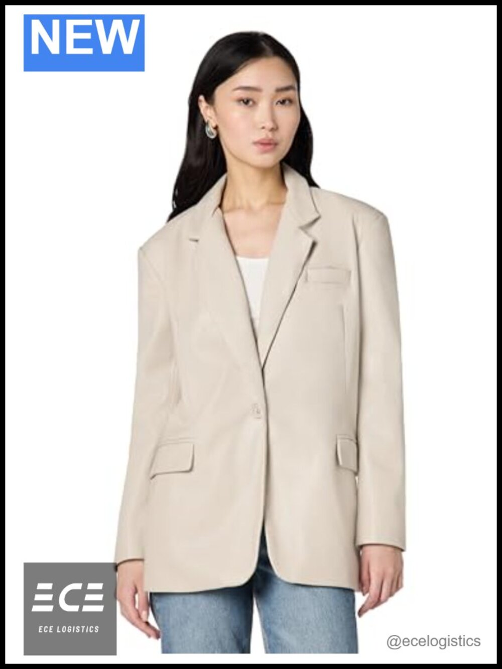 Faux Leather Blazer Long Sleeve Notch Collar Overcoat Modern Fit Luxury Women